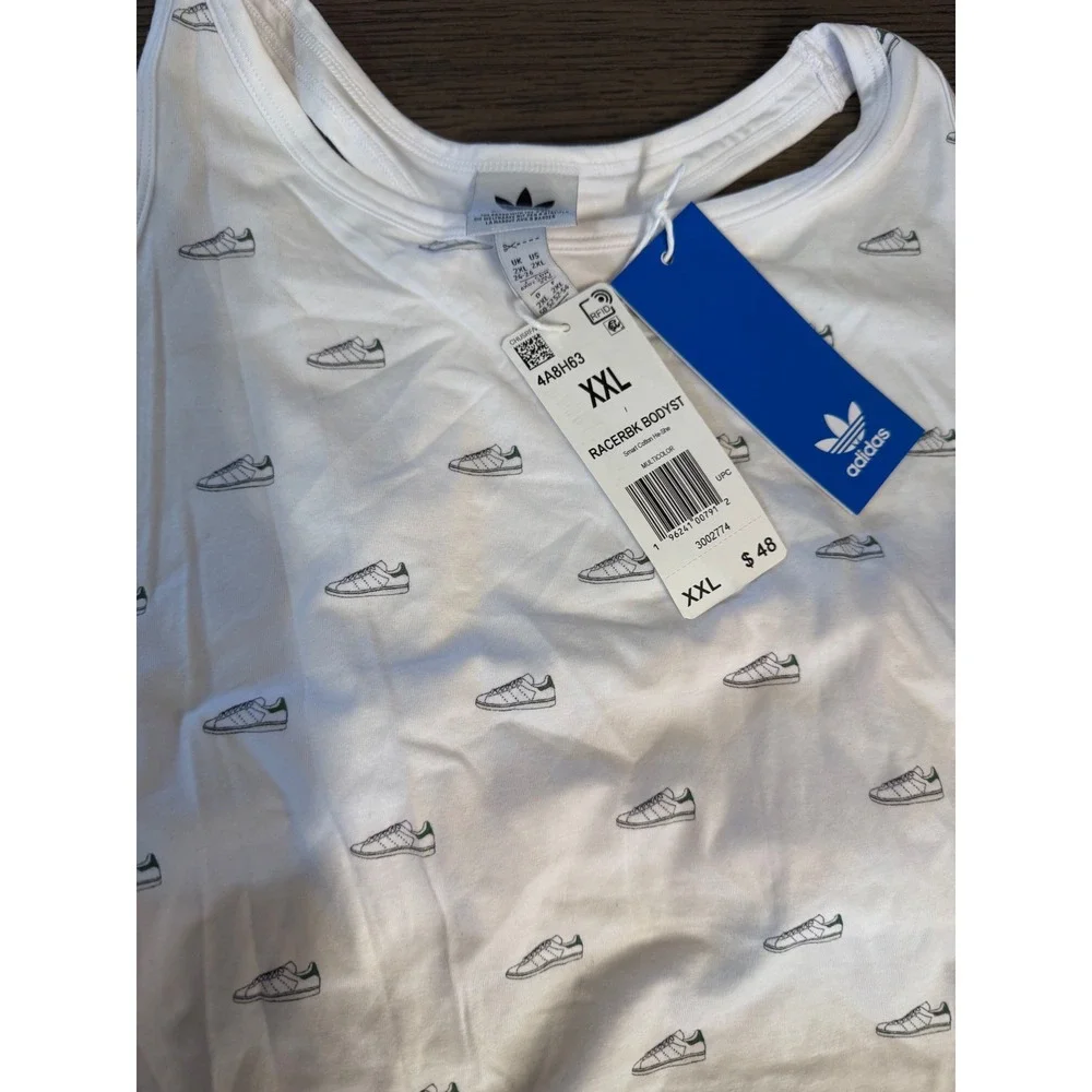 Adidas Racerback Bodysuit White/Green Stripe Logo Print‎ XXL  NWT MSRP $48